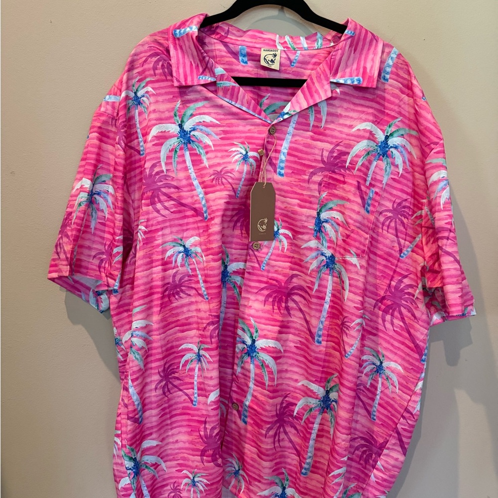 Harddaddy mens 4XL pink tropical short sleeve button down new with tags